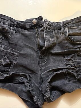 Aeropostale Black Distressed Women's high rise shorty Denim Shorts